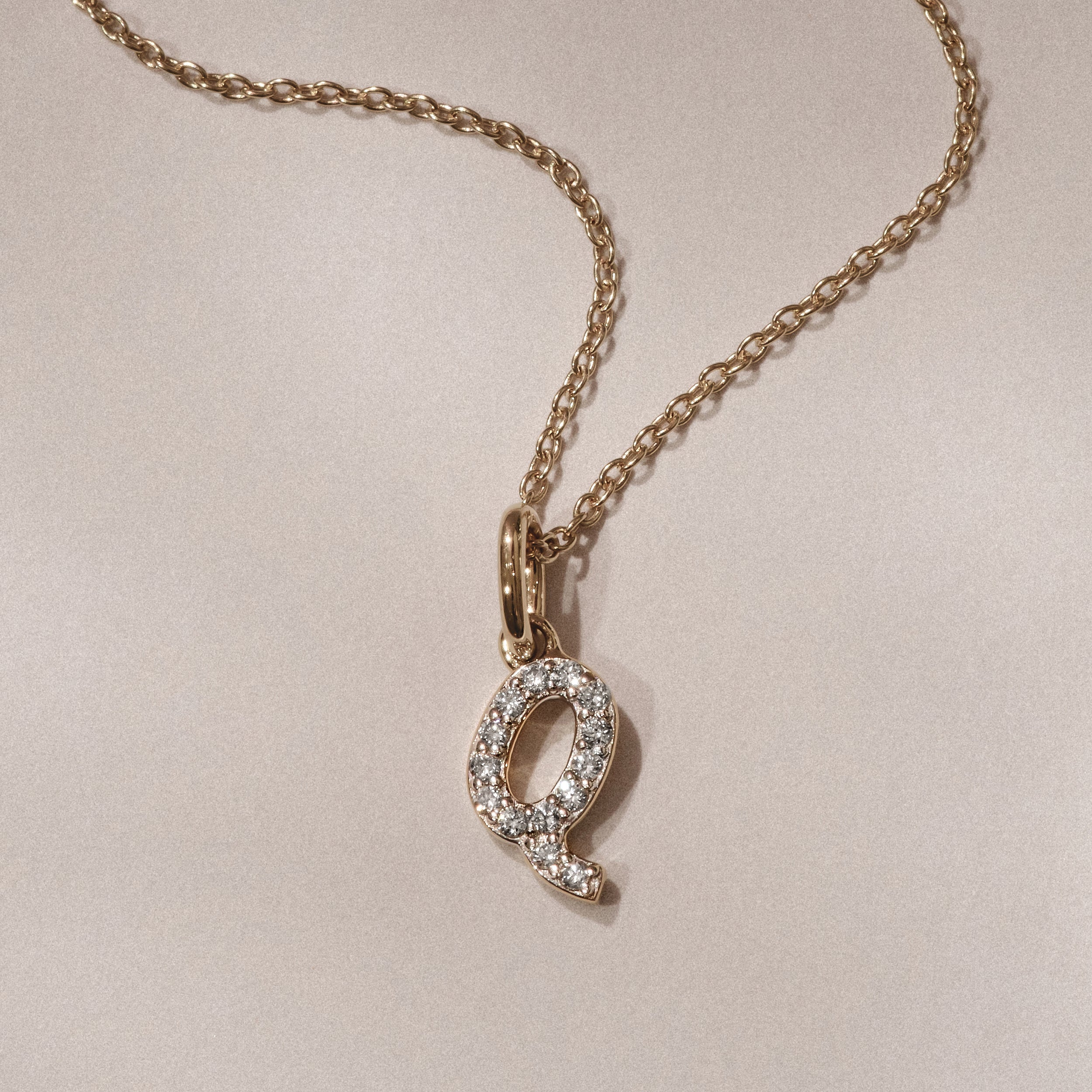 Love Letter Initial Q Lab Diamond Necklace set in 18K Gold Vermeil